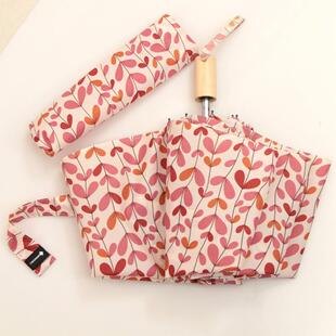 粉嫩少女叶子藤蔓晴雨两用防晒抗UV遮阳伞三折木柄文艺小清新