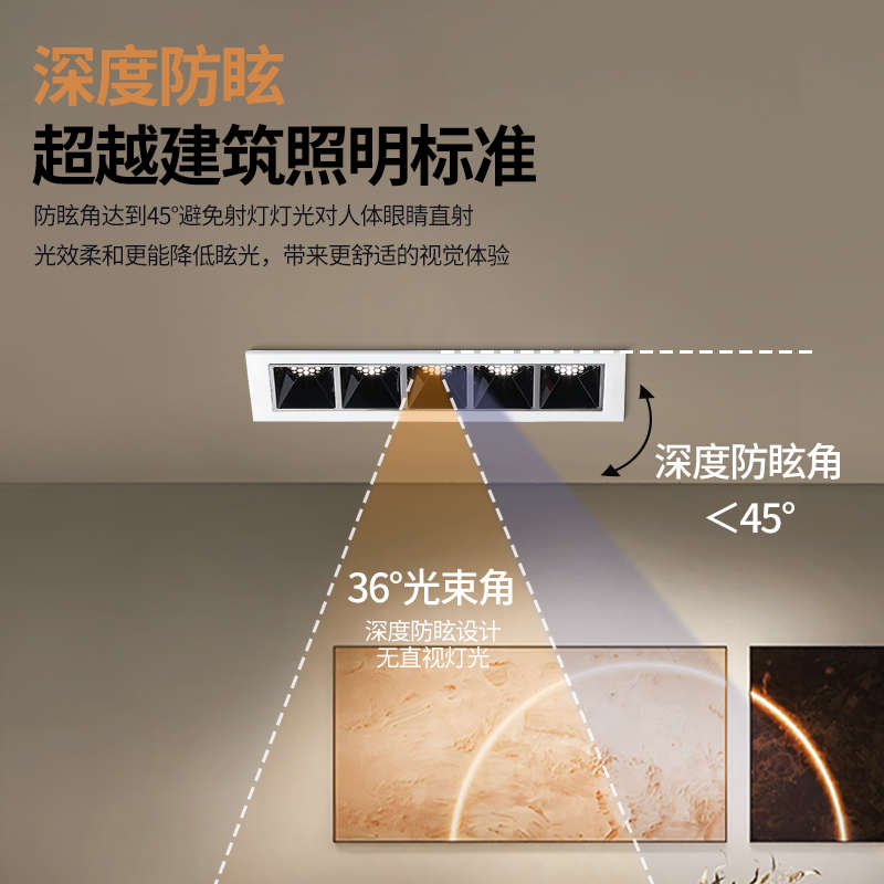 全光谱嵌入式格栅灯长条射灯线型灯led无主灯长方形聚光高显色cob