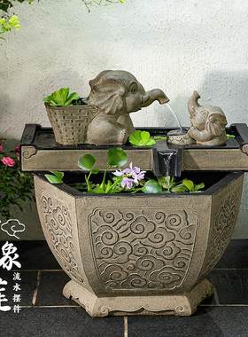 庭院户外流水摆件循环水成品鱼池水景室内外古法鱼缸门海水系景观