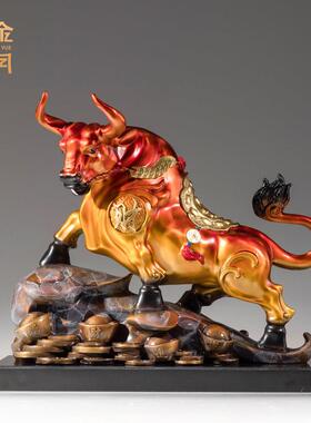 铜金岁月牛气冲天黄铜摆件财运亨通牛金属铜工艺品客厅玄关彩铜器