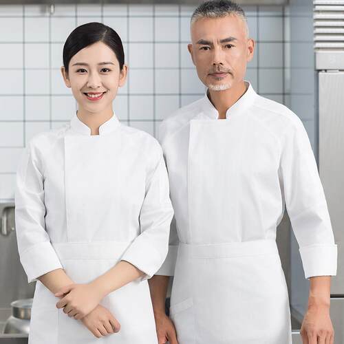 正品酒店高级厨工作服冬纯棉男士酒店烤秋师蛋厨房食堂糕白色长袖
