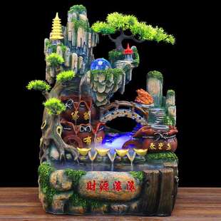 财源滚滚店铺开业创意仿真树桌面雨景装饰树脂循环水摆件现货