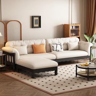 法式复古布艺沙发客厅小户型三人位直排中古风北欧云朵全实木沙发