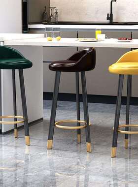 北欧奢吧台椅现代k004简约高椅脚凳收银前台皮面靠背子轻用高家脚
