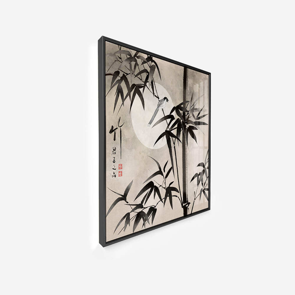 中式新中式水墨竹子荷花餐厅装饰画创意艺术背景墙挂画源头工厂图片