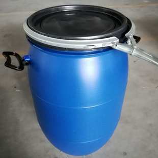 加厚60L黑色法兰桶化工塑料桶密封桶废液泔水桶圆形抱箍桶带盖
