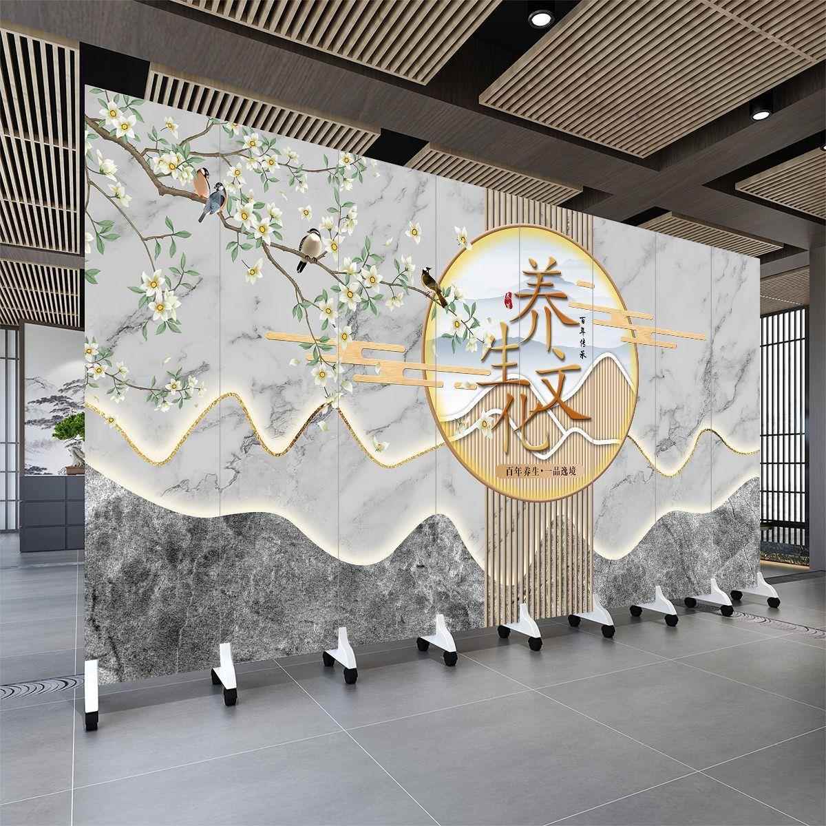 屏风隔断办公室头疗养生馆美容院遮挡隔板客厅彷古中式移动折叠