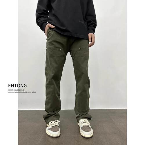 Entong美式cleanfit伐木裤子男款潮牌高街vibe工装铆钉直筒牛仔裤