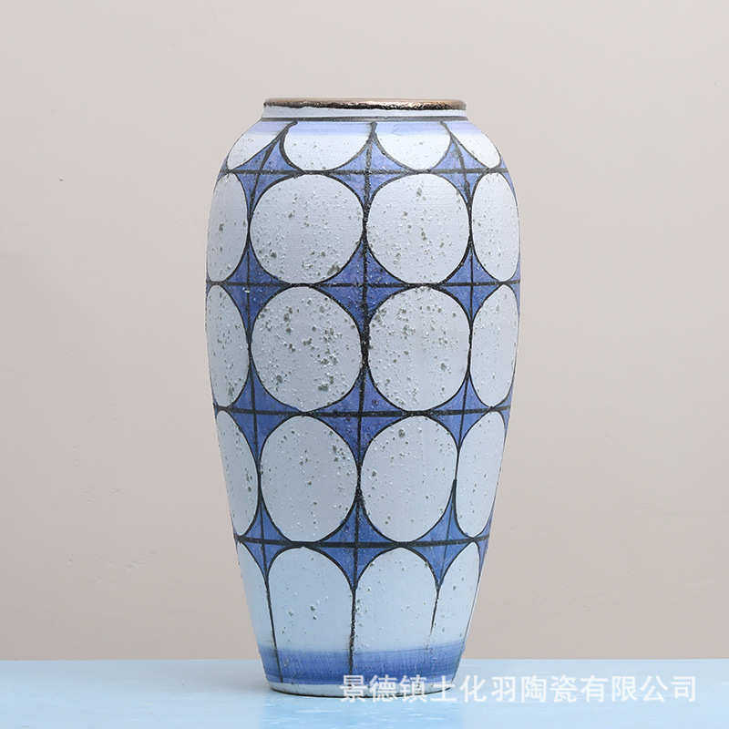 摆件化羽陶瓷粗桌面陶器风乡村花瓶土田园新款景德镇
