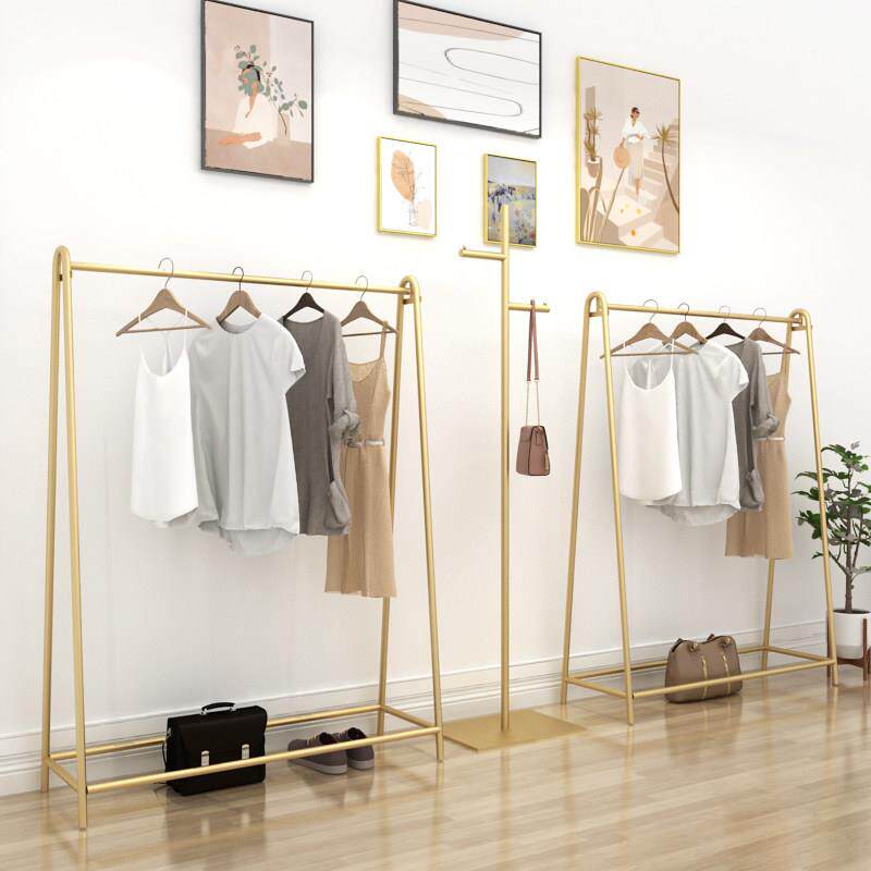金色衣架服装店专用展示架落地式铁艺童装货架女装挂衣杆陈列架子