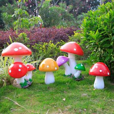 仿真蘑菇摆件户外玻璃钢雕塑花园庭院装饰品模型植物园林景观造景