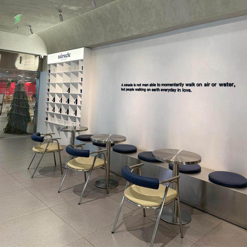 工业风咖啡厅奶茶店不锈钢桌椅组合长条凳商用餐饮茶餐厅卡座餐桌