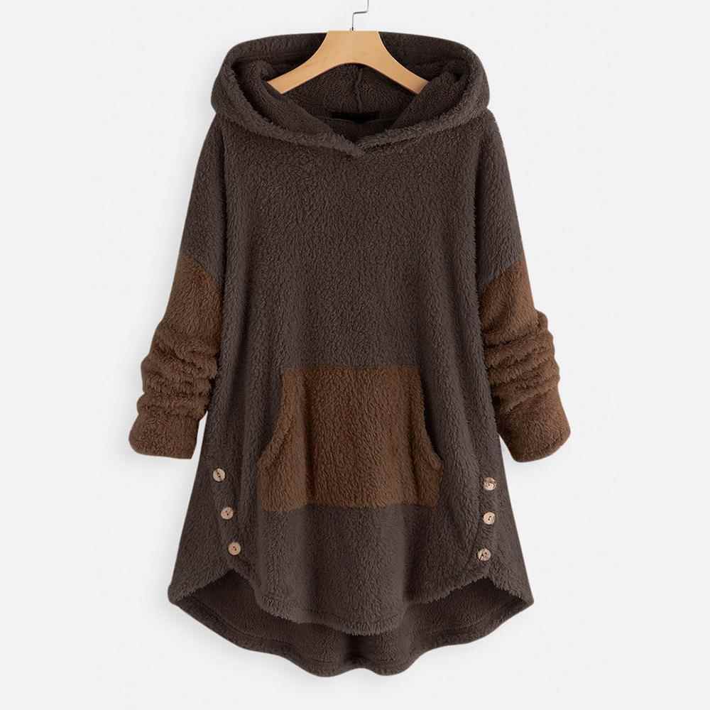 sweatshirt hooded color solid ladies plush loose coat