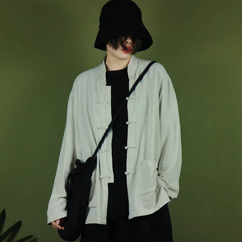 复古棉麻盘扣衬衫女中国风宽松茶服外套太极服功夫上衣中山装春秋