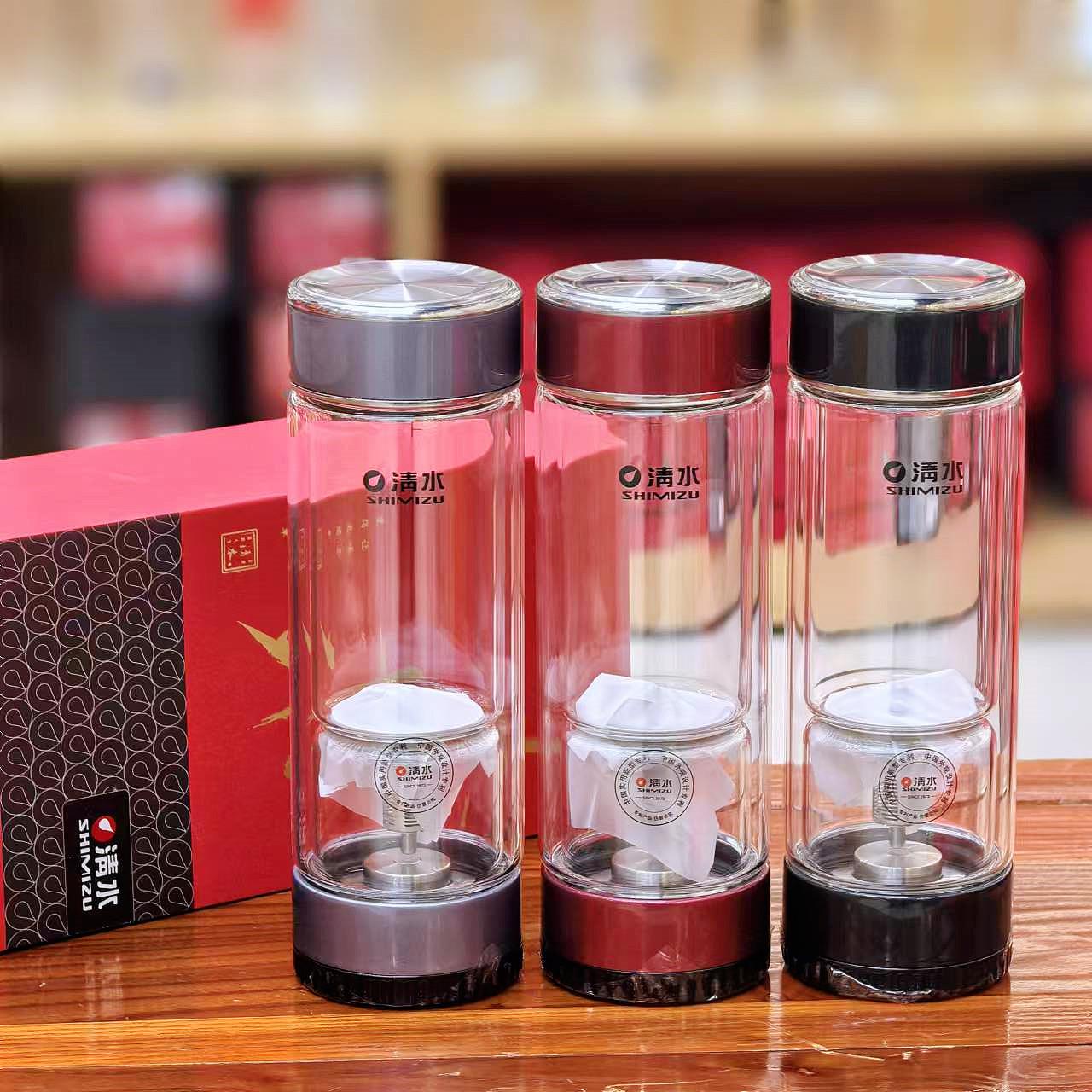 清水玻璃杯车用双层高硼硅茶水分离杯圆形创意杯子360ml刻字礼盒