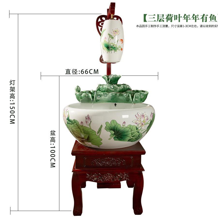 现代陶瓷流水鱼缸喷泉摆件特大喷泉过滤加氧养鱼盆办公加湿器摆件