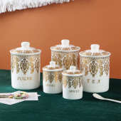 潮州厂家陶瓷储物罐烤花厨房七件套收纳罐直身大容量香料罐密封罐