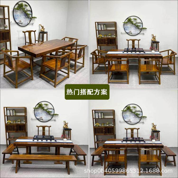 奥坎实木大板原木整板办公桌茶桌会议桌餐桌实木家具全简约办公桌