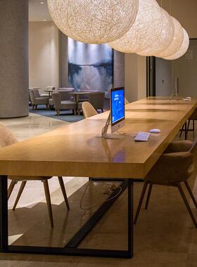 ALF76MT8SS实木会业议条桌长桌现代简8约办公桌工风长大桌子loft