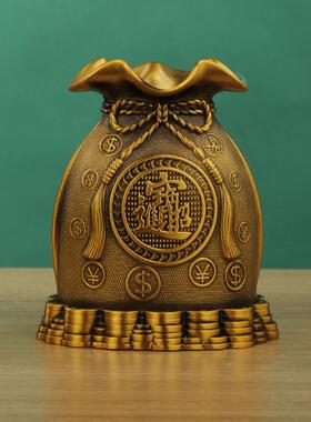 创黄铜存罐摆件意钱275客厅桌面储蓄罐装饰铜摆件钱袋子器