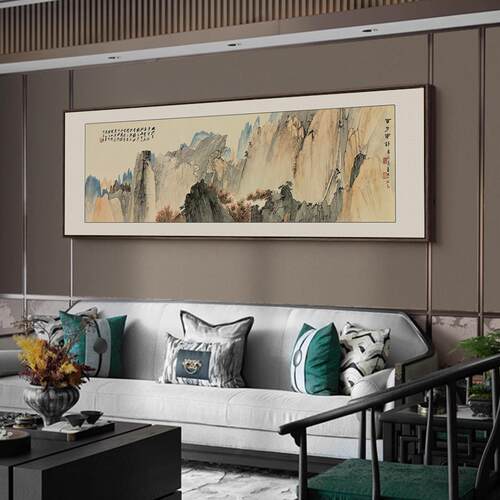 新中式客厅沙发背景墙装饰画山水挂画国画茶室办公室靠山风水名画