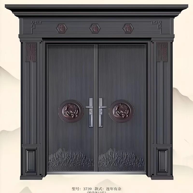 精雕铸铝门别墅大门庭院门自建房农村入户门对开四开子母带门头