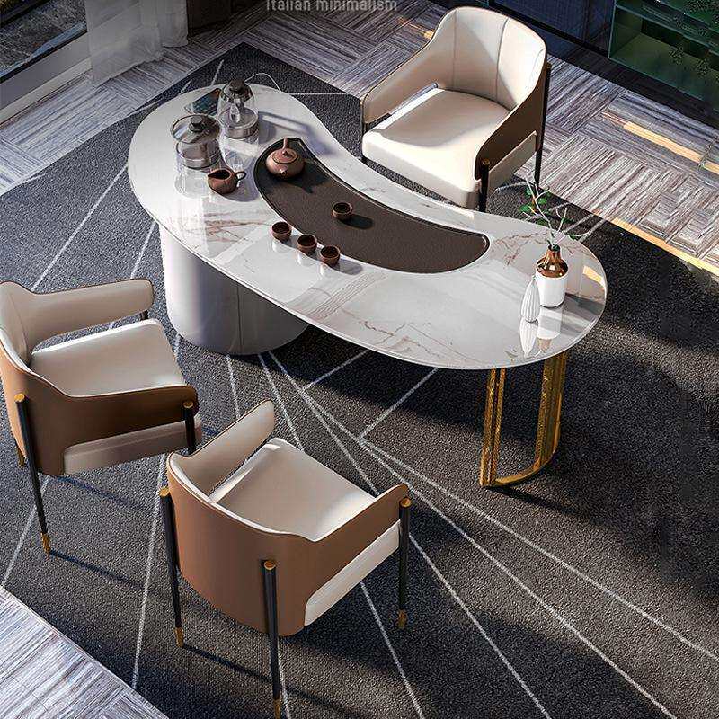 现代轻奢高端岩板茶桌椅组合办公茶台别墅大板阳台自动烧水盘一体