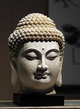 中式覆古大号佛首佛头佛像禅意摆件东南亚玄关走廊花园月亮窗装饰