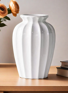 陶瓷花瓶贵妃瓶北欧风复古简约装饰品 客厅插花 干花摆件家居