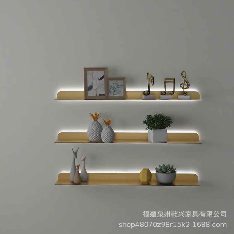 现代简约发光墙上置物架书架壁挂铁艺墙面隔板客厅一字层板展示架