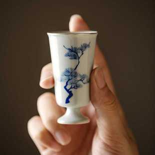 主人杯釉下彩手绘青花梅竹松单茶杯高足品茗杯聚香闻 xyt束刻新品