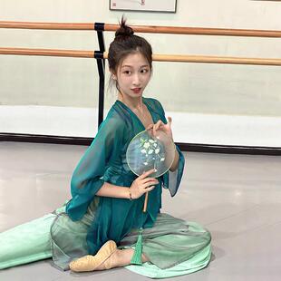 现代古典舞服身韵舞蹈服纱衣女长款飘逸中国舞练功服宽松开叉上衣