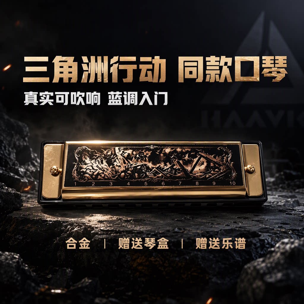 三角洲行动守夜人口琴合金10孔蓝调可吹响玩具乐器收藏摆件送琴盒