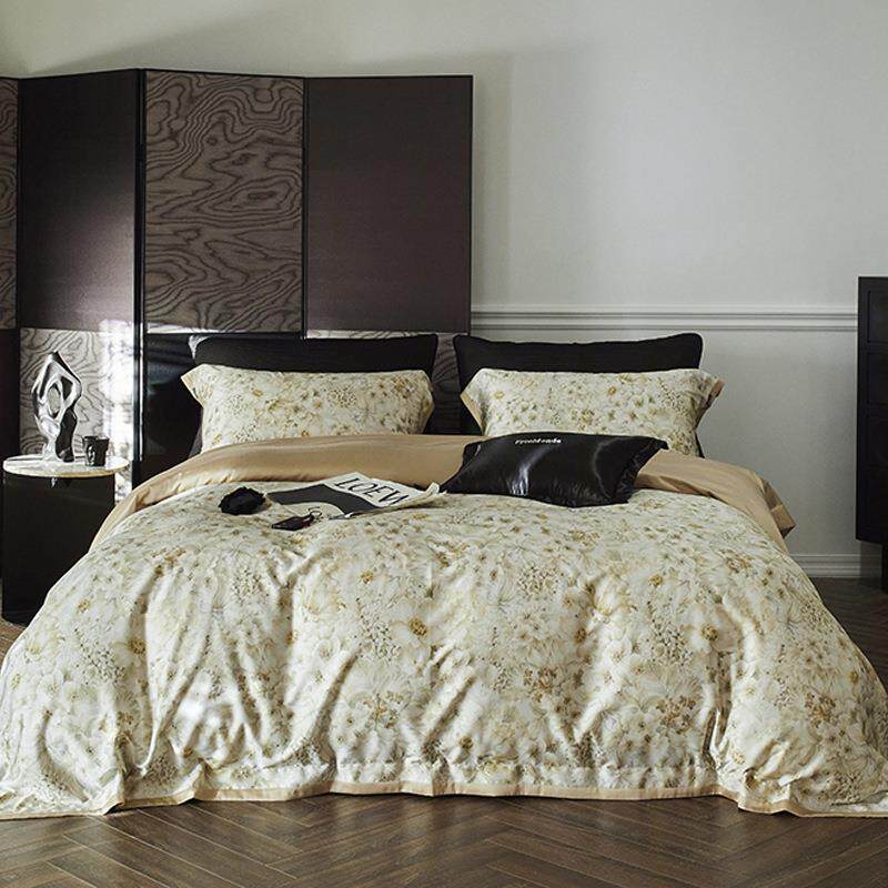 轻奢高级感天丝棉四件套数码印花被套床单奢华别墅样板间床上用品