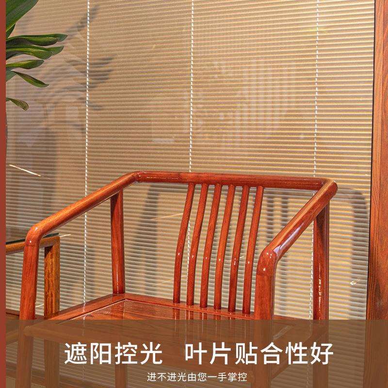 电动遥控中空内置磁控百叶玻璃阳光房办公卫生间防水隔断隔音窗帘