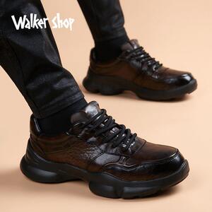 Walker Shop男鞋通勤软底运动皮鞋轻便内增高男士休闲真皮商务鞋