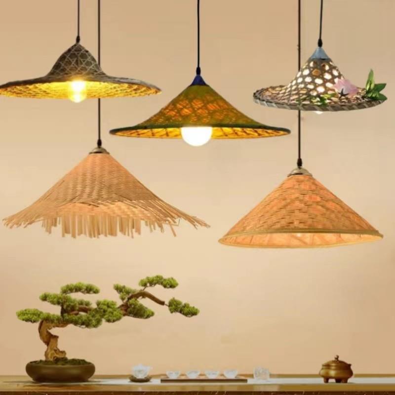 中式竹编饭厅吊灯覆古怀旧草帽灯具火锅店土菜馆灯笼餐饮斗笠灯罩