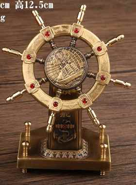 正品纯黄铜领航舵盘摆件公桌面饰载小摆件舵办装手航海工车艺品礼