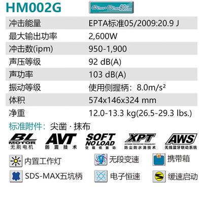 牧田HM002GZ03充电式电镐五坑柄电镐大功率家装轻型三用减震裸机
