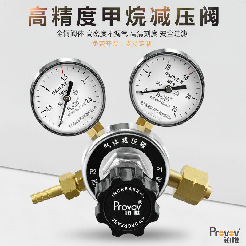 铂唯甲烷减压器YQJ-7全铜CH4气钢瓶减压微调压阀2.5*25压力表双头