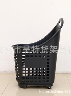 热销超大号圆弧单柄手推篮80L超市拉杆购物篮灰色4轮PP塑料篮子