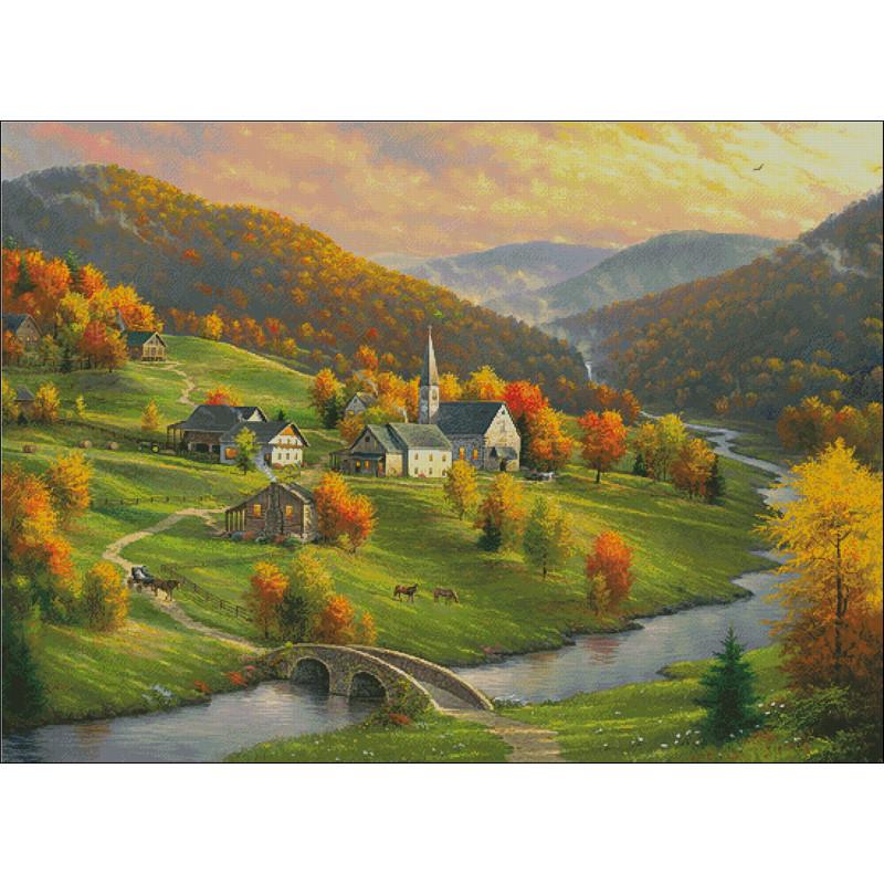 新款绣现代十字绣山谷书房秋日简约风景自己bc10手工餐厅2023客厅