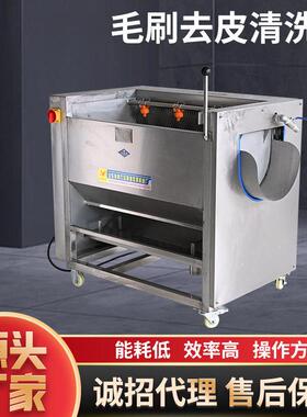 全自动土豆毛辊去皮清洗机红薯清洗设备橙子去皮机毛刷去皮清洗机