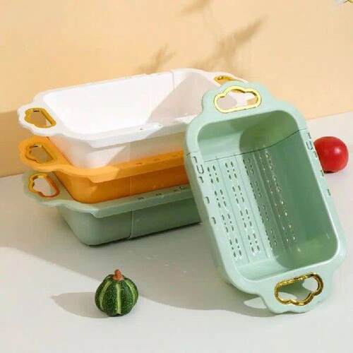 Retractable Kitchen Sink Basket Rectangle Plastic Drainage