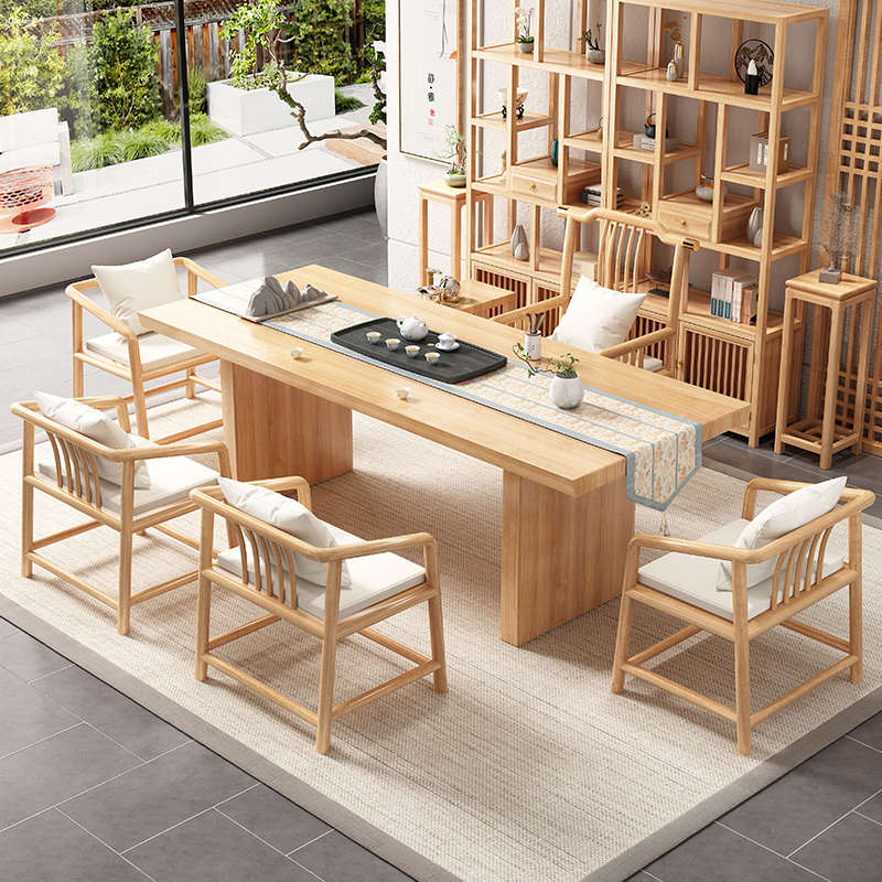 现代简约新中式大板实木茶桌椅组合办公家用茶室禅意功夫干湿泡台