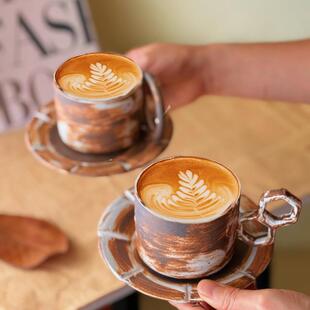复古陶瓷手作咖啡杯粗陶牛奶早餐杯咖啡杯碟套装创意下午茶陶瓷杯