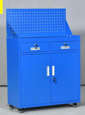 虎一办公家具重型工具柜二抽屉式带背网挂板二斗蓝色半截矮柜带轮
