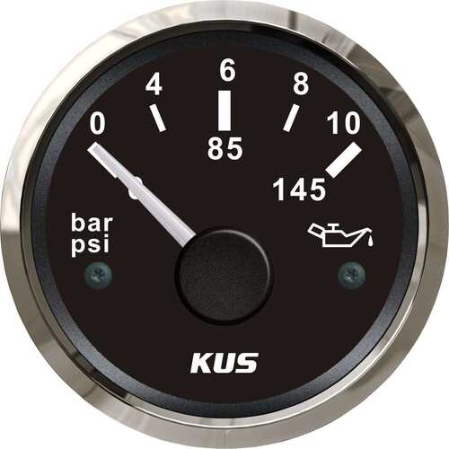 KUS油压表 0-10bar 12/24V 船用车用房车通用游艇配件 黑色/白色