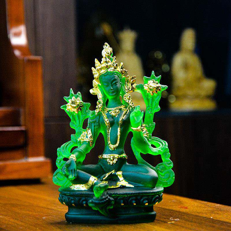 精品彷琉璃绿度母密宗佛像平安藏传佛堂居家供奉佛像随身树脂摆饰