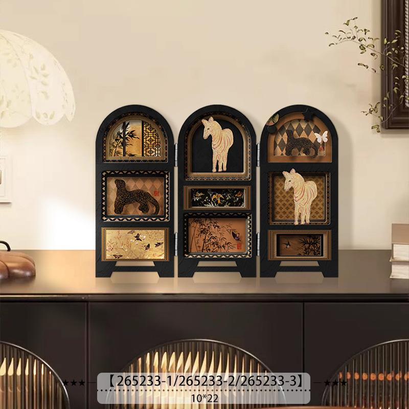 高档中古风面屏风摆件画复柜古客厅桌电视装饰入户玄关边柜法式小